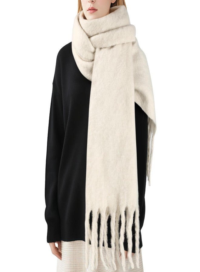 Premillow Women's Mohair Winter Scarf Pure Color, Warm Winter Scarf for Women and Men, Super Soft Luxurious Cashmere Feel Women Scarfs, Creamy - Image 1